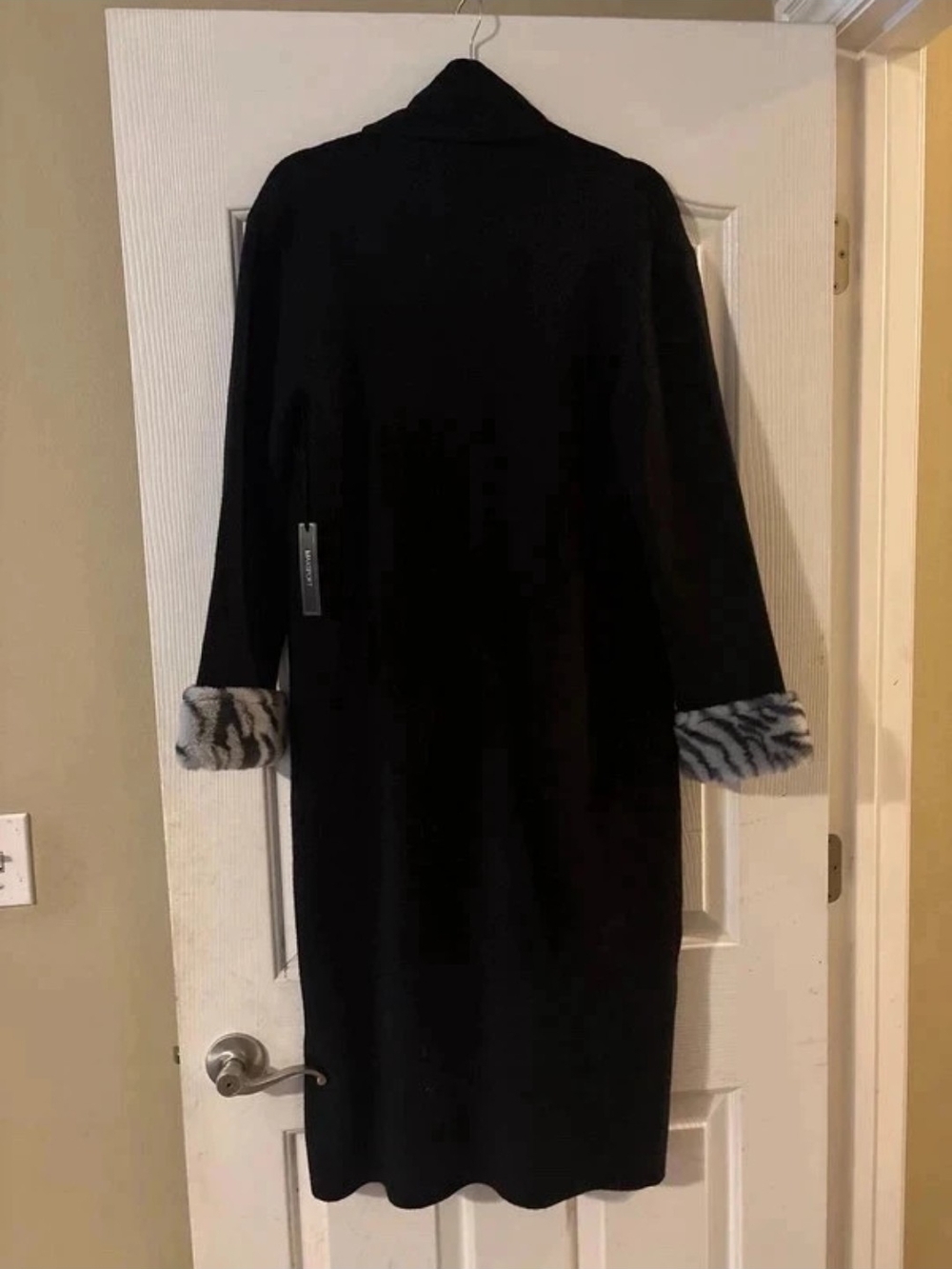 Maxsport Black Open-Front Long Cardigan with Faux-Fur Zebra Trim Sz M (NWT) - Picture 3 of 5